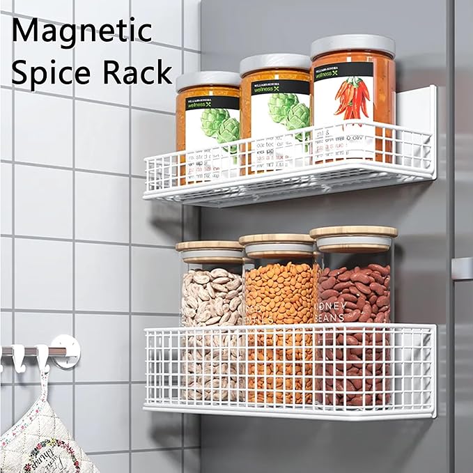 Magnetic Basket Magnetic Fridge Organizer Magnetic Pencil Holder Whiteboard Accessories Home Kitchen Organization (White-Low)