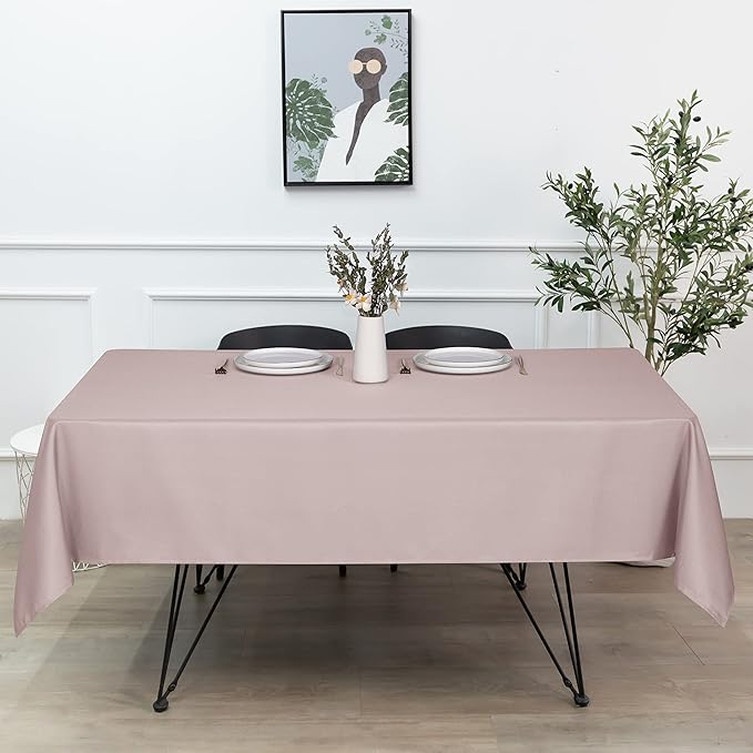 sancua Rectangle Tablecloth - 70 x 90 Inch - Stain and Wrinkle Resistant Washable Polyester Table Cloth, Decorative Fabric Table Cover for Dining Tables, Buffet Parties and Camping, Blush