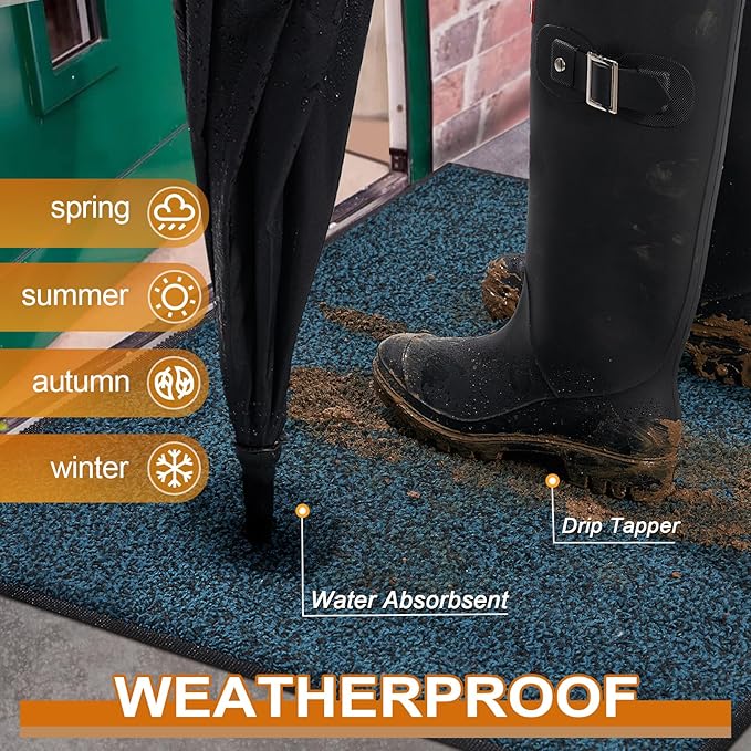 Mibao Front Door Mat, Dirt Trapper Welcome Mat for Outdoor Indoor, Non-Slip Waterproof Doormat, Durable Machine Washable Low Profile Entry Rug for Back Door Outside Patio Porch, 48" x 36", Blue
