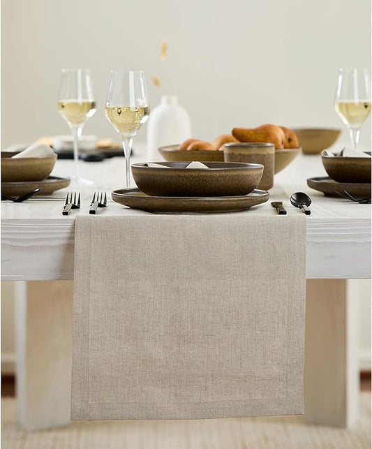 Solino Home Linen Natural Table Runner 132 Inches Long - 100% Pure Linen Extra Long Table Runner 14 x 132 Inch for Fall, Autumn, Thanksgiving - Fete