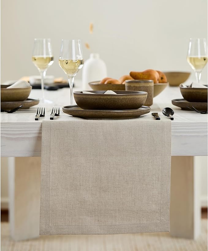 Solino Home Linen Natural Table Runner 60 Inches - 100% Pure Linen Short Table Runner 14 x 60 Inch Ideal for Dresser and Coffee Tables - Fall, Autumn, Thanksgiving - Fete