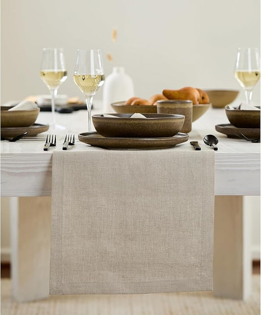 Solino Home Linen Natural Table Runner 48 Inches - 100% Pure Linen Small Table Runner 14 x 48 Inch Ideal for Dresser and Coffee Tables - Fall, Autumn, Thanksgiving - Fete