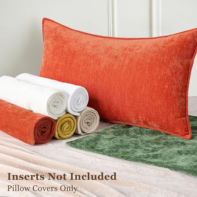 decorUhome Fall Couch Throw Pillow Covers 20x20 Set of 2, Decorative Soft Euro Neutral Chenille Pillow Covers with Elegant Design for Sofa Bed Living Room Home Decor, Rust