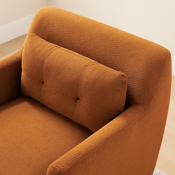 Modern Accent Chair with Terry Fabric, Upholstered Armchair with Spring Package Cushion & Solid Wood Frame, Comfy Lounge Chair for Living Room, Bedroom, or Reading Corner, Terry, Curry