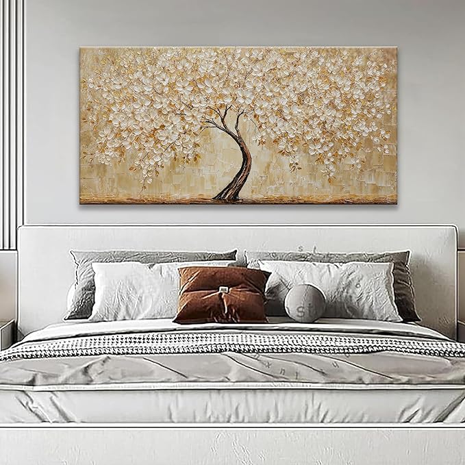 TAIJXAGSG Canvas Wall Art Decor Gold Tree Flower Wall Art Gold Tree Of Life Abstract Wall Decor Painting Pictures Botanical Wall Art For Living Room Bedroom Home Office Artwork 24"X 48"