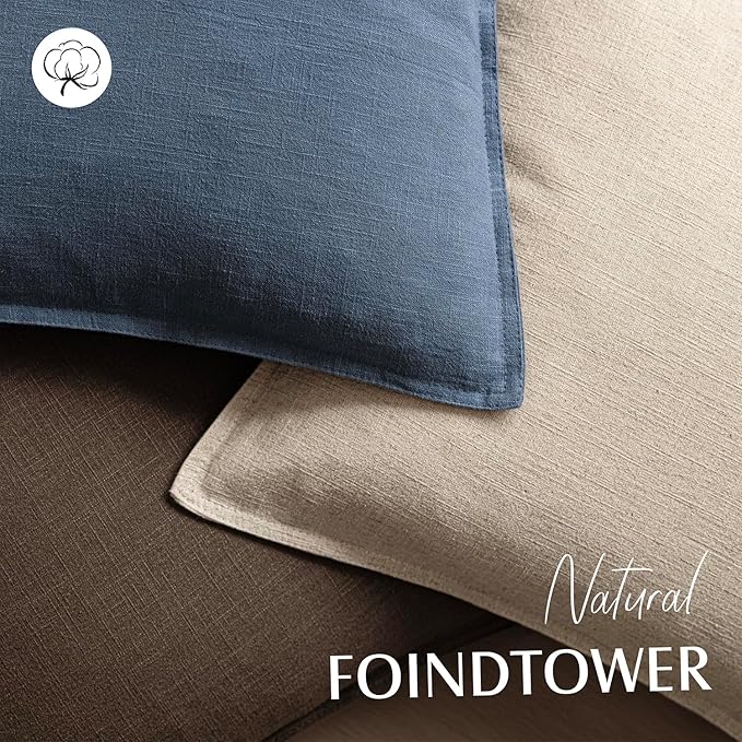 Foindtower Pack of 2, Decorative Linen Soild Throw Pillow Covers Soft Accent Euro Cushion Case Farmhouse Neutral Pillowcase for Chair Couch Sofa Bedroom Living Room Home Decor 16 x 16 Inch Dark Blue