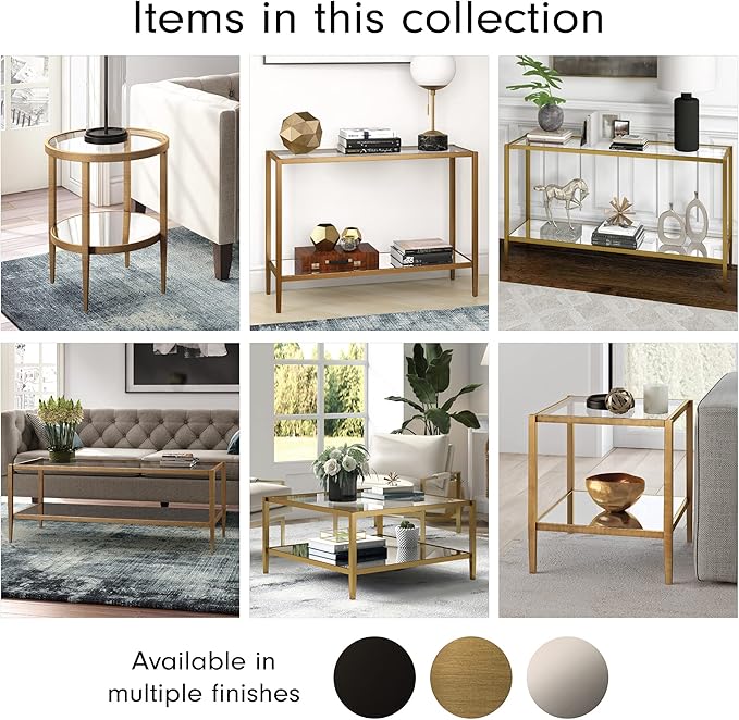 Henn&Hart 20" Wide Square Side Table with Mirror Shelf in Brass, Table for Living Room, Bedroom