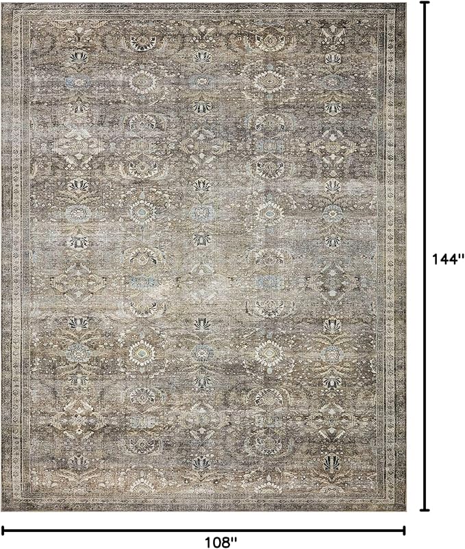 Loloi Layla Collection LAY-13 Antique/Moss 9'-0" x 12'-0" .13" Thick Area Rug, Soft, Durable, Vintage Inspired, Distressed, Low Pile, Non-Shedding, Easy Clean, Printed, Living Room Rug
