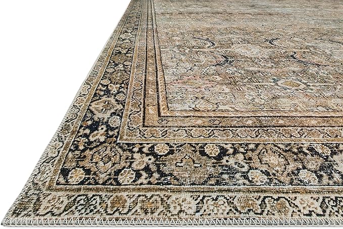 Loloi Layla Collection LAY-03 Olive/Charcoal 9'-0" x 12'-0" .13" Thick Area Rug, Soft, Durable, Vintage Inspired, Distressed, Low Pile, Non-Shedding, Easy Clean, Printed, Living Room Rug