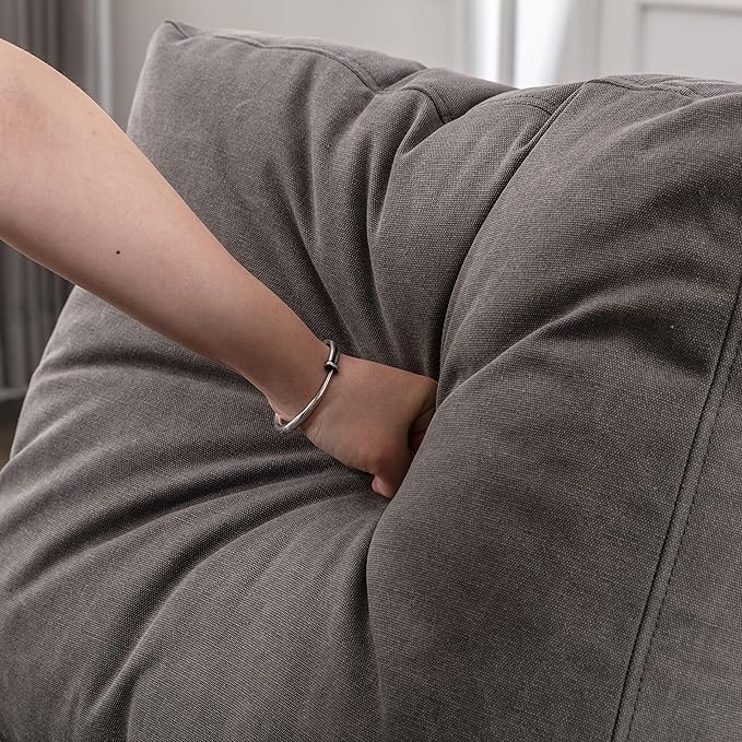 chairus 2 Sets Mid-Century Modern Accent Chairs with Ottoman, Linen Fabric Armchair with Wood Legs Comfy Upholstered Single Sofa Chair for Living Room/Bedroom/Lounge, Grey