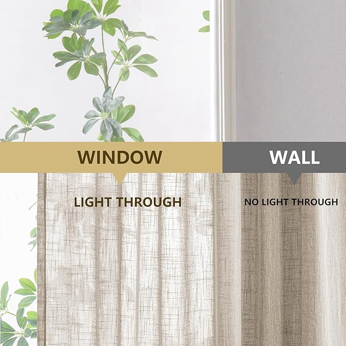 MYSKY HOME Oatmeal Curtains for Living Room, Semi Sheer Curtains & Drapes Light Filtering Farmhouse Country Boho Style Back Tab Draperies for Sliding Glass Door (Customsize, Light Oatmeal)