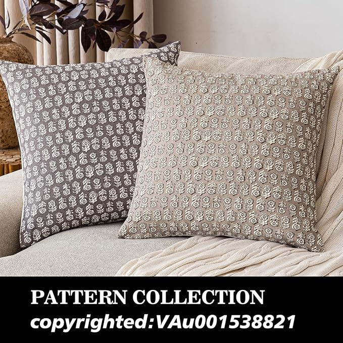 Foindtower Set of 2 Decorative Neutral Floral Print Throw Pillow Covers Vintage Accent Farmhouse Cushion Covers Boho Home Decor for Sofa Couch Chair Bedroom Living Room,20×20 Inch,Tan Taupe