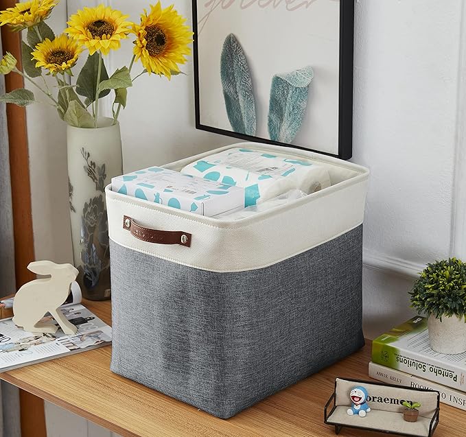 DECOMOMO Extra Large Storage Baskets 54.5L Fabric Storage Bins for Organizing Linen Closet, Toys, Nursery (Slate Grey and White, XXXL - 3 pack)