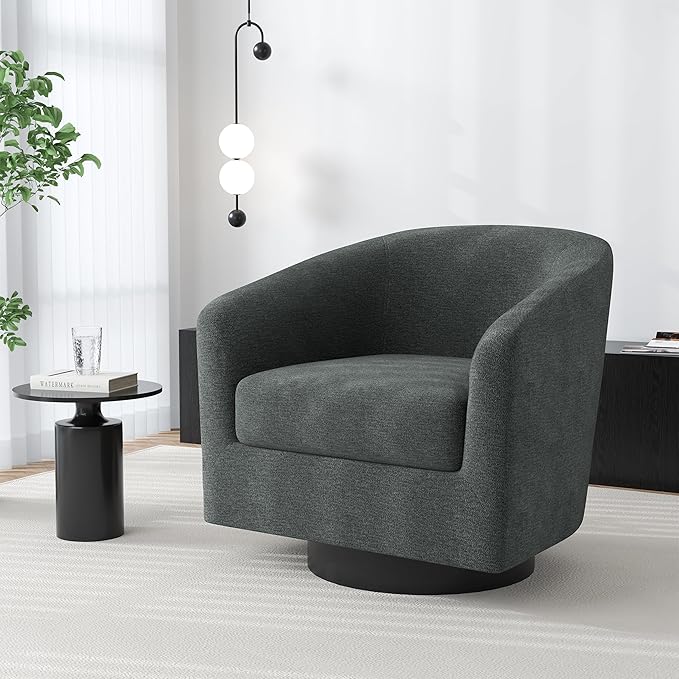 Swivel Barrel Accent Chair, Modern Round Chenille Fabric Arm Chair for Living Room, Bedroom, Comfy Club Reading Chairs for Adults（Chenille Fabric, Grey, Set of 4