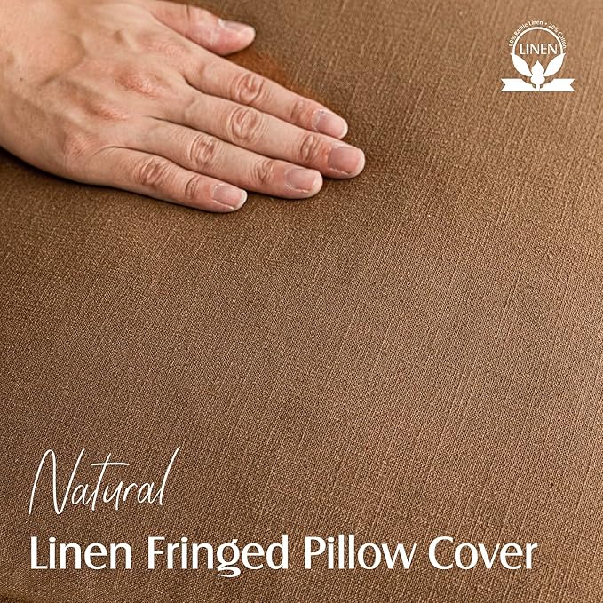 Foindtower Set of 2 Decorative Linen Fringe Throw Pillow Covers Cozy Boho Farmhouse Cushion Cover with Tassels Soft Accent Pillowcase for Couch Sofa Bed Living Room Home Decor,16×16 Inch,Orange Brown