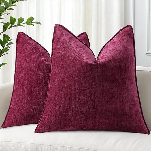decorUhome Christmas Couch Throw Pillow Covers 24x24 Set of 2, Decorative Soft Euro Neutral Chenille Pillow Covers with Elegant Design for Sofa Bed Living Room Home Decor, Rhododendron