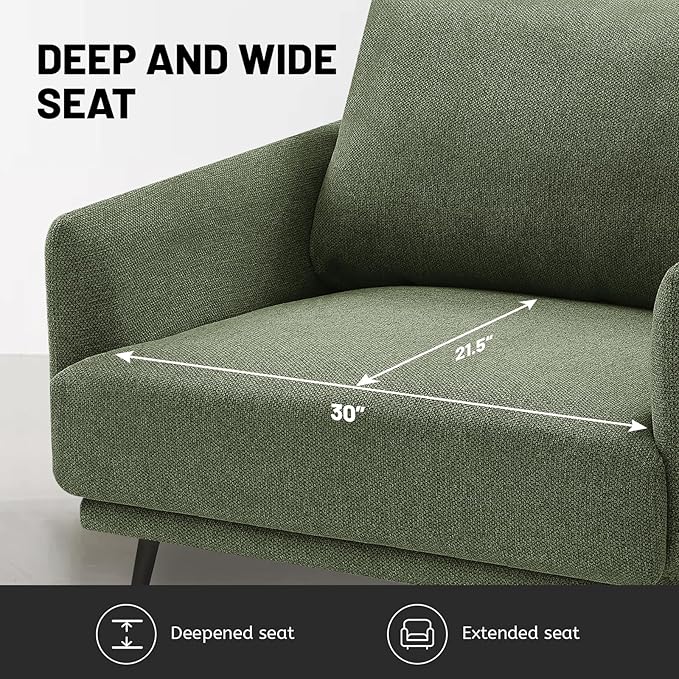 Oversized Accent Chair for Living Room Chairs Reading Arm Chair Comfy Modern Single Sofa Side Chairs with Metal Legs & Soft Cushion for Bedroom, Balcony,Waiting Room (Polyester, Moss Green)