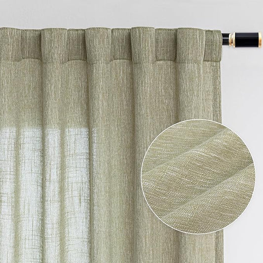 MYSKY HOME Sage Green Living Room Curtains 84 Inch Length 2 Panels Set, Semi Sheer Curtains for Bedroom Soft Touch Light Filtering Drapes for Doorways Sliding Glass Door, 50" Wide, Sets of 2