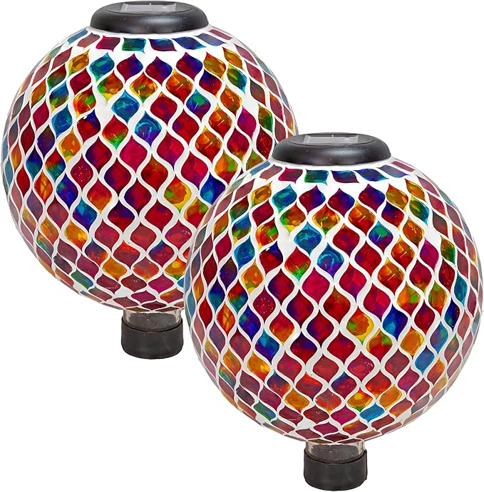 Sunnydaze 10-Inch Solar Gazing Ball for Garden - Glass Outdoor Gazing Globe - Summer Trellis - Set of 2