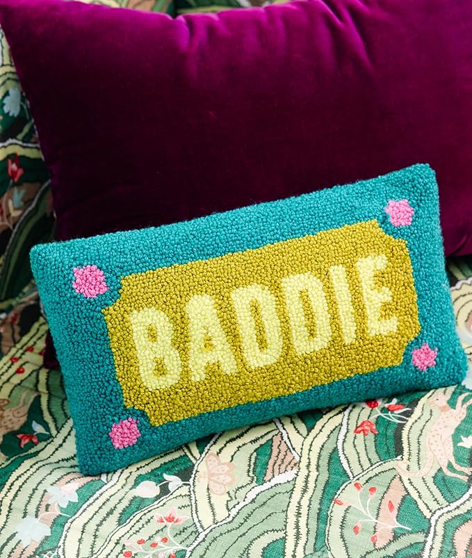 FURBISH Hook Decorative Throw Pillow - Baddie - 9"x16" - Small Embroidered Designer Pillow for Living Room, Couch, Sofa, Chair & Bed - Eclectic Home Decor