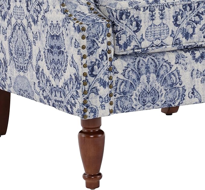 UIXE Floral Accent Chair, High Back Pattern Arm Chair for Living Room, Traditional Fabric Armchair Comfy Upholstered Sofa Reading Seat with Nailhead Trim & Retro Wood Legs - Navy