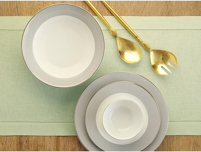 Solino Home Linen Sage Green Table Runner 108 Inches Long - 100% Pure Linen 14 x 108 Inch Table Runner for Fall, Autumn, Thanksgiving - Classic Hemstitch