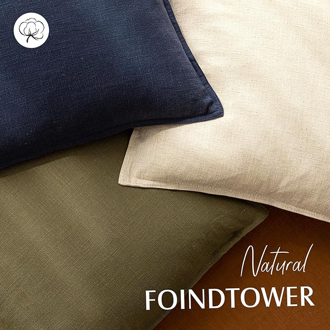 Foindtower Pack of 2, Decorative Linen Soild Throw Pillow Covers Soft Accent Cushion Case Boho Farmhouse Pillowcase for Chair Couch Sofa Bedroom Living Room Home Decor 24 x 24 Inch Olive Green