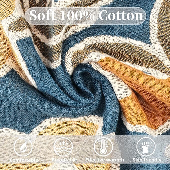 Boho Throw Blanket for Bed - 100% Pure Cotton Ultra Soft Rustic Quilt - Farmhouse Decor Bed Blankets, All Season Rustic Throw for Sofa Couch Chair(60"×80", Floral)