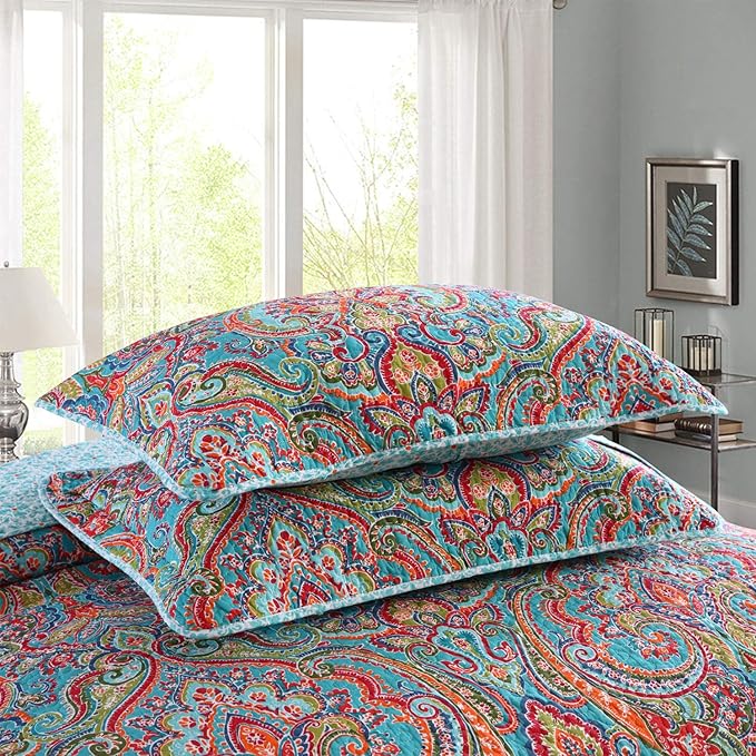 NEWLAKE Quilted Cotton Bed Pillowcases, European Gorgeous Floral Pattern, 2 Pieces, 20x27 Inch