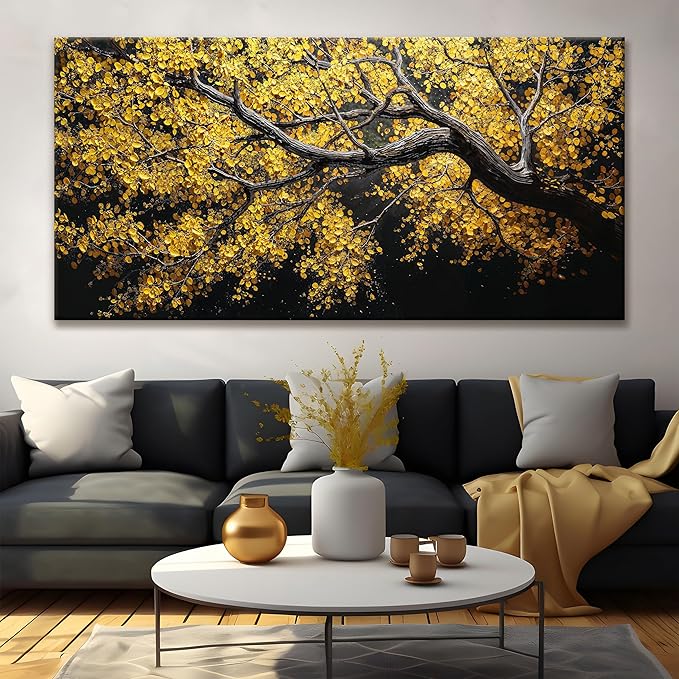 TAIJXAGSG Large Canvas Wall Art Decor For Living Room Pictures Gold Tree Wall Art Decoration Abstract Tree Plants Artwork Wall Art Modern Painting Pictures For Bedroom Home Kitchen Office 29"X 58"