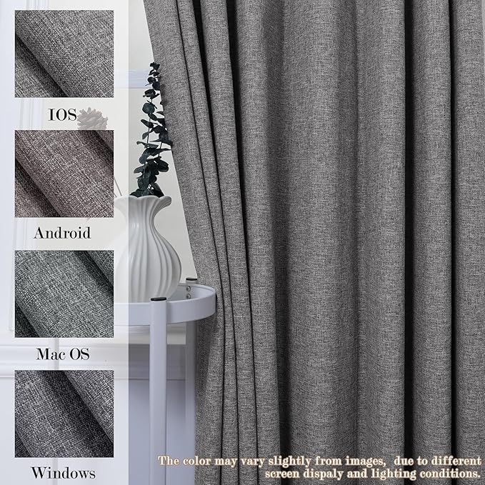 Gray Pinch Pleat 100% Blackout Drapes Linen Blend, Room Divider, Room Darkening, Energy Saving, Furniture Protecting, Light Blocking Extra Wide Privacy Curtains, 240Wx84L, 1 PC