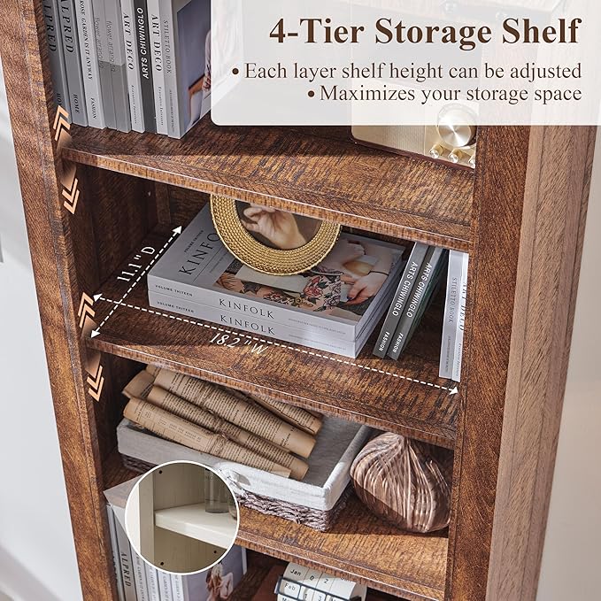 RedLemon Bookshelf with Storage Cabinet, 72" Tall Farmhouse Bookcase with Adjustable Shelves and Barn Door, 4 Tier Office Wood Bookshelf with Drawer for Library Living Room (Reclaimed Barnwood Color)