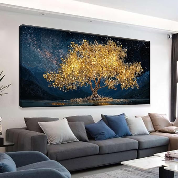 Tsomzxng Modern Canvas Wall Art Decor Print Paintings Gold Tree Of Life Landscape Painting Prints Abstract Wall Decor Picture For Bedroom Office Home Kitchen Artwork Ready To Hang 20"×40"