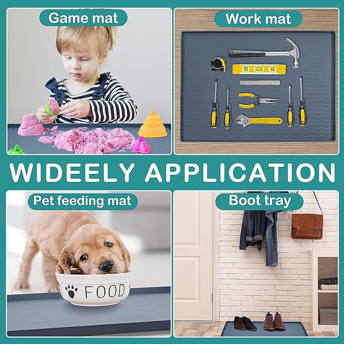 URMONA Waterproof Silicone Under Sink Mat 25'' x 19'' Shelf Liner for Kitchen and Bathroom, Cabinet and Counter Protector, Storage and Organizers, Litter Mat, Pet Cat Puppy Essentials(Dark Grey)
