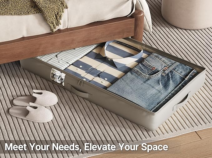 Under Bed Storage Containers with Window, Closet Organizers and Storage Bags, Foldable Underbed Storage Bags for Blankets, Clothing, Comforter, Linen Sheets, Wrapping Paper, 3 Pack, Grey