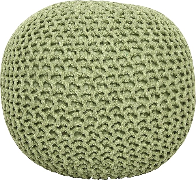 REDEARTH Round Pouf Foot Stool Ottoman - Cotton Knitted Cord Boho Pouffe - Cable Poof Filled Footrest Stuffed for Living Room - Nursery - Bedroom - Patio - Lounge (19.5"x19.5"x14") - Kiwi