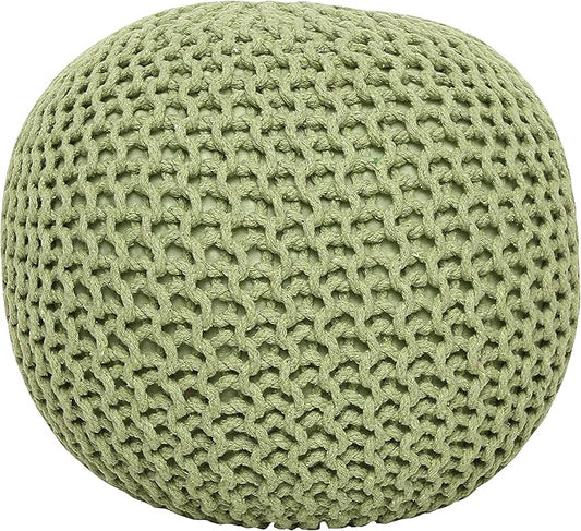 REDEARTH Round Pouf Foot Stool Ottoman - Cotton Knitted Cord Boho Pouffe - Cable Poof Filled Footrest Stuffed for Living Room - Nursery - Bedroom - Patio - Lounge (19.5"x19.5"x14") - Kiwi