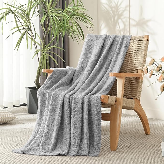 JOOJA Grey Knit Throw Blanket Knitted Boucle Blankets Decorative Soft Fuzzy Throw Bed Blanket for Women Couch 50x60 Inches Grey