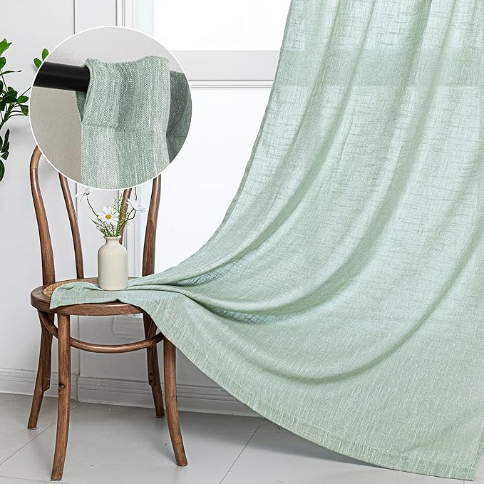 MYSKY HOME Living Room Curtains for Windows Semi Sheer Curtains 90 Inch Length Boho Room Decor Sliding Glass Patio Doorways Light Filtering Privacy Protect Soft Texture, Aqua, 50" x 90", 2 Panels