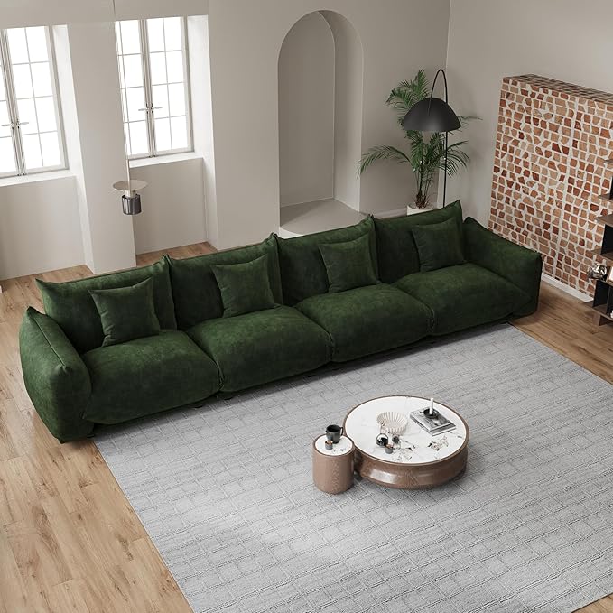 smilesun Modern Minimalist Chenille Modular Sectional Sofa, Oversized Couch and Loveseat Set with Thick Cushions, Upholstered Sofa for Living Room, Bedroom, Office, Apartment(Green,136" 4-Seater)