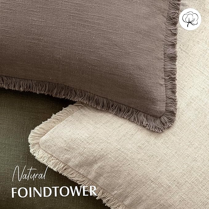 Foindtower Decorative Linen Fringe Throw Pillow Covers Cozy Boho Farmhouse Cushion Cover with Tassels Soft Accent Pillowcase for Chair Sofa Bed Living Room Home Decor, 16×16 Inch,1PC,Light Coffee