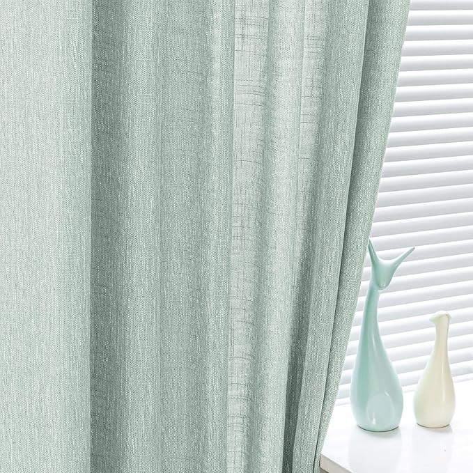 MYSKY HOME Living Room Curtains for Windows Semi Sheer Curtains 90 Inch Length Boho Room Decor Sliding Glass Patio Doorways Light Filtering Privacy Protect Soft Texture, Aqua, 50" x 90", 2 Panels
