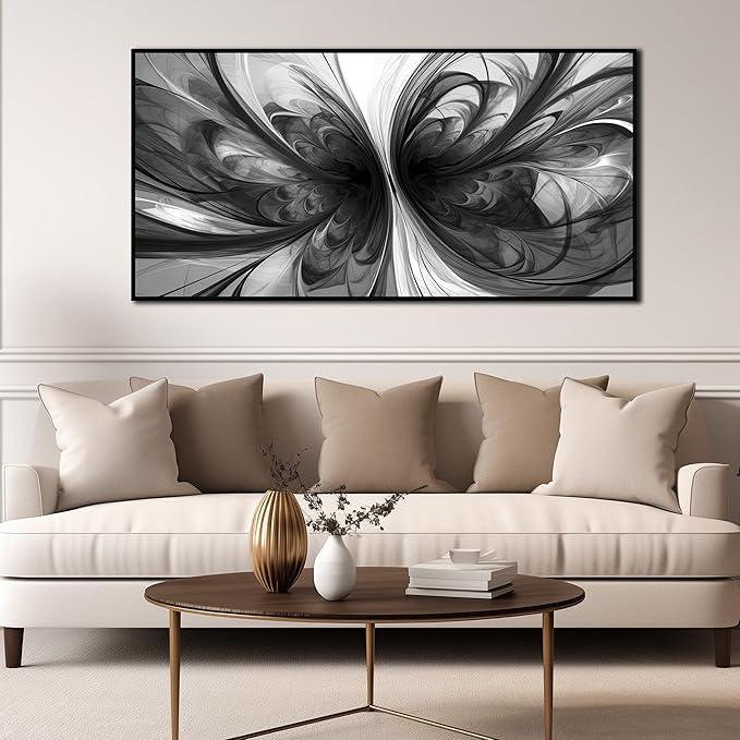 Large Abstract Canvas Wall Art for Living Room Black and White Wall Decor for Office Black Framed Wall Art 29 x 58 Inch