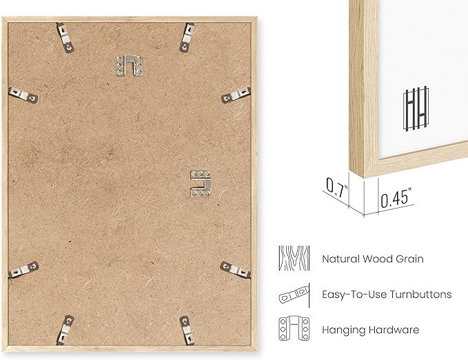 HAUS AND HUES Beige Oak Wood 8.5x11 Picture Frame - Modern Wood Wall Art Display - Lightweight 12x16 Frame for Certificates, Art Prints, Photos, Posters - Ready-to-Hang Vertically & Horizontally