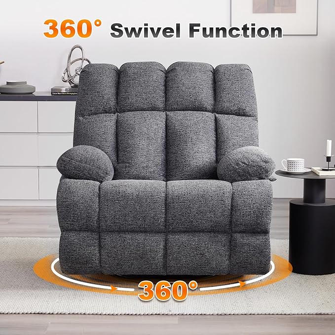 Oversized Swivel Rocker Recliner Chair Set of 2 for Adult, Rock Recliner for Big Man, Extra Wide Manual Recliners, Overstuffed Soft Rocking Sofa Chair,Light Grey