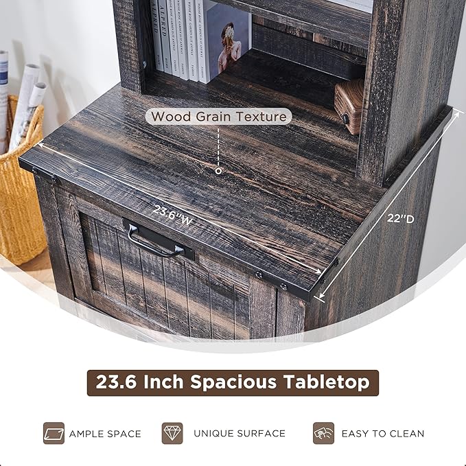 RedLemon Bookcase with 2 File Drawers, 72" Tall Farmhouse Bookshelf with Storage and Adjustable Shelves, 4 Tier Rustic Wood Bookshelf with Cabinet for Home Office, Living Room (Dark Rustic Oak)