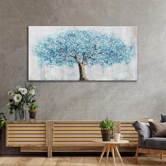 Yuaxker Tree Wall Art Blue and Gold Canvas Painting Modern Aesthetic Wall Decor Spiritual Artwork for Living Room Bedroom Dining Room Office Home Decor 20x40inch