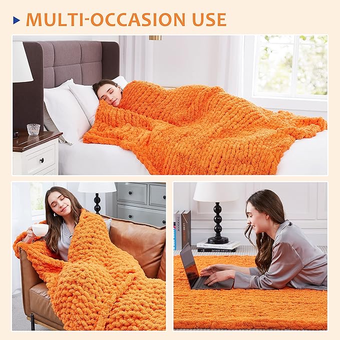 L'AGRATY Chunky Knit Blanket Throw - Soft Chenille Yarn Throw Blanket 40x50： Handmade Thick Cable Knit Crochet Blanke - Large Knit Blanket Chunky Rope Knot Throw Blanket for Couch Sofa Bed Home Decor