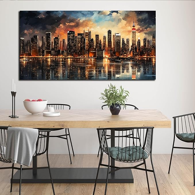 New York Skyline Wall Art for Office,Modern Living Room Wall Paintings City Wall Decor for Bedroom 29 x 59 Inch