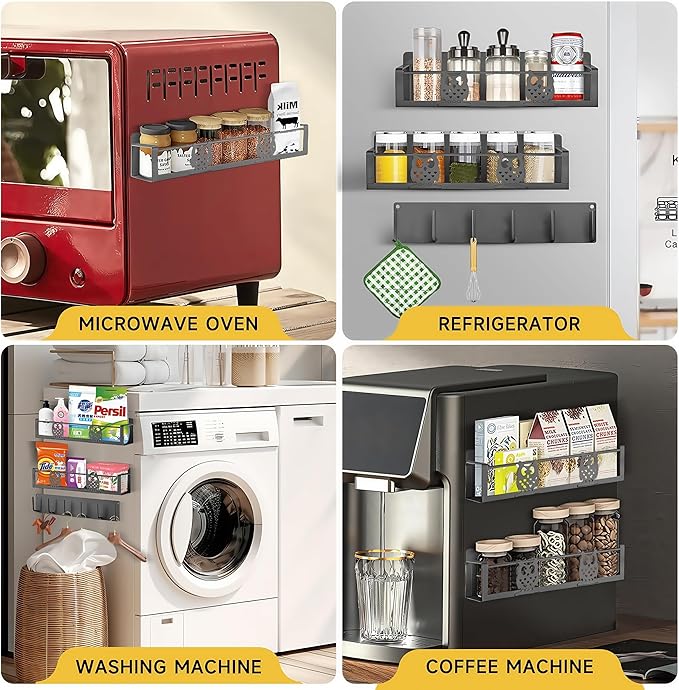 Spice Rack Magnetic for Fridge,Magnetic Fridge Shelf,Spice Shelf,Condiment Organizer,Refrigerator Organizers and Storage with Magnetic Hooks,Owl Kitchen Decor(Gray)